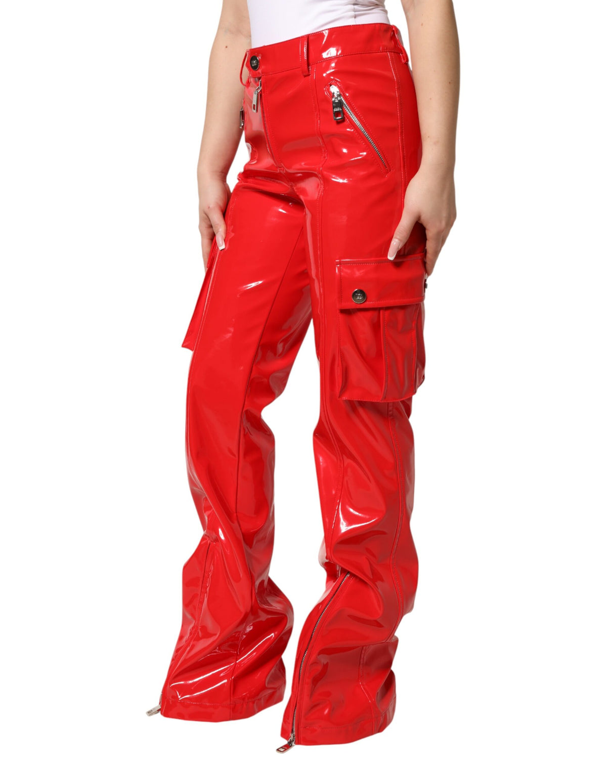 Dolce & Gabbana Pantalons Cargo Boot Cut Rouge Brillant