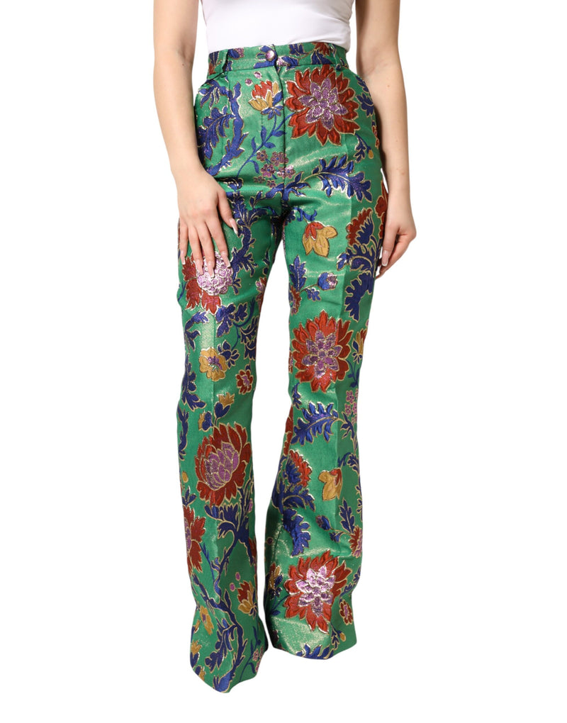 Dolce & Gabbana Green Floral Boot-Cut Trousers - IT38 | XS