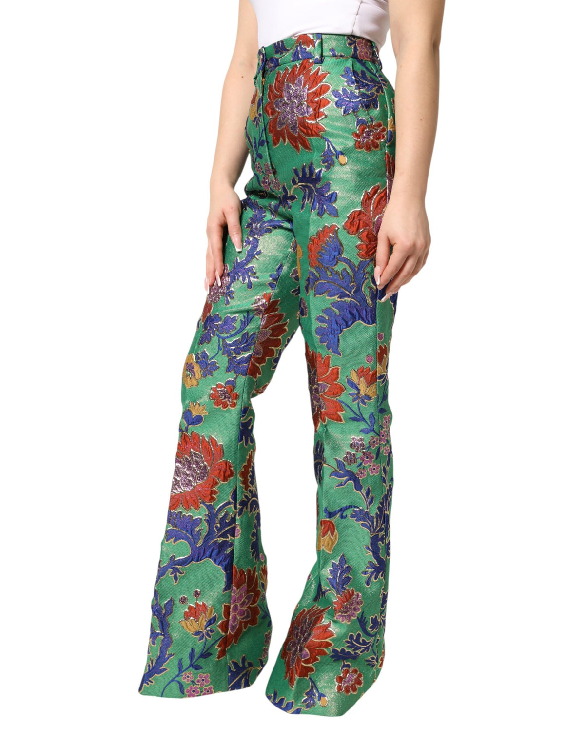Dolce & Gabbana Green Floral Boot-Cut Trousers - IT38 | XS