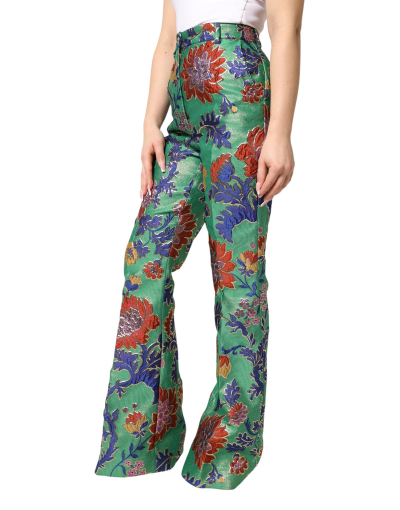 Dolce & Gabbana Green Floral Boot-Cut Trousers - IT38 | XS