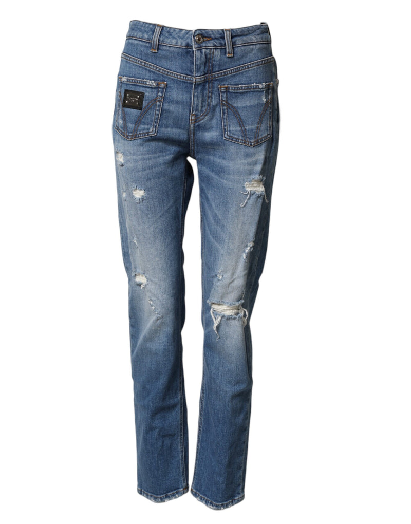 Dolce & Gabbana Jeans en Denim Bleu Distressé en Coton