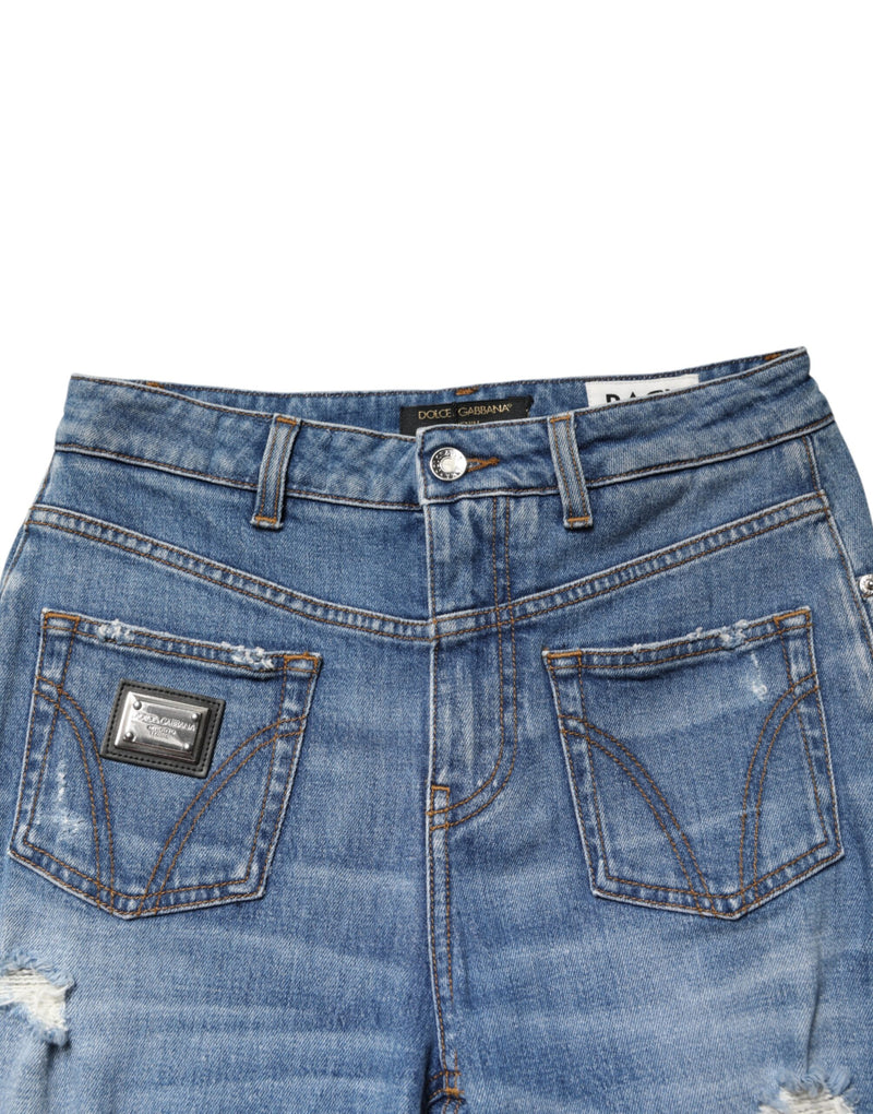 Dolce & Gabbana Jeans en Denim Bleu Distressé en Coton