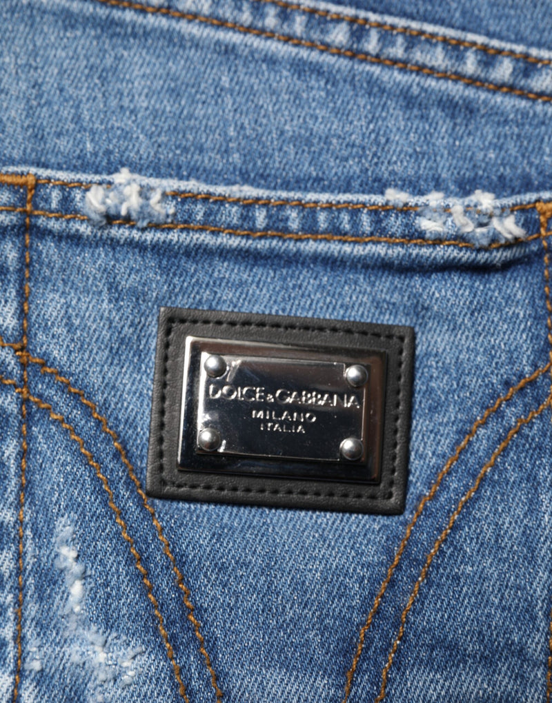 Dolce & Gabbana Jeans en Denim Bleu Distressé en Coton