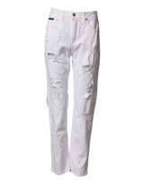 Dolce & Gabbana White Distressed Cotton Boyfriend Denim Jeans