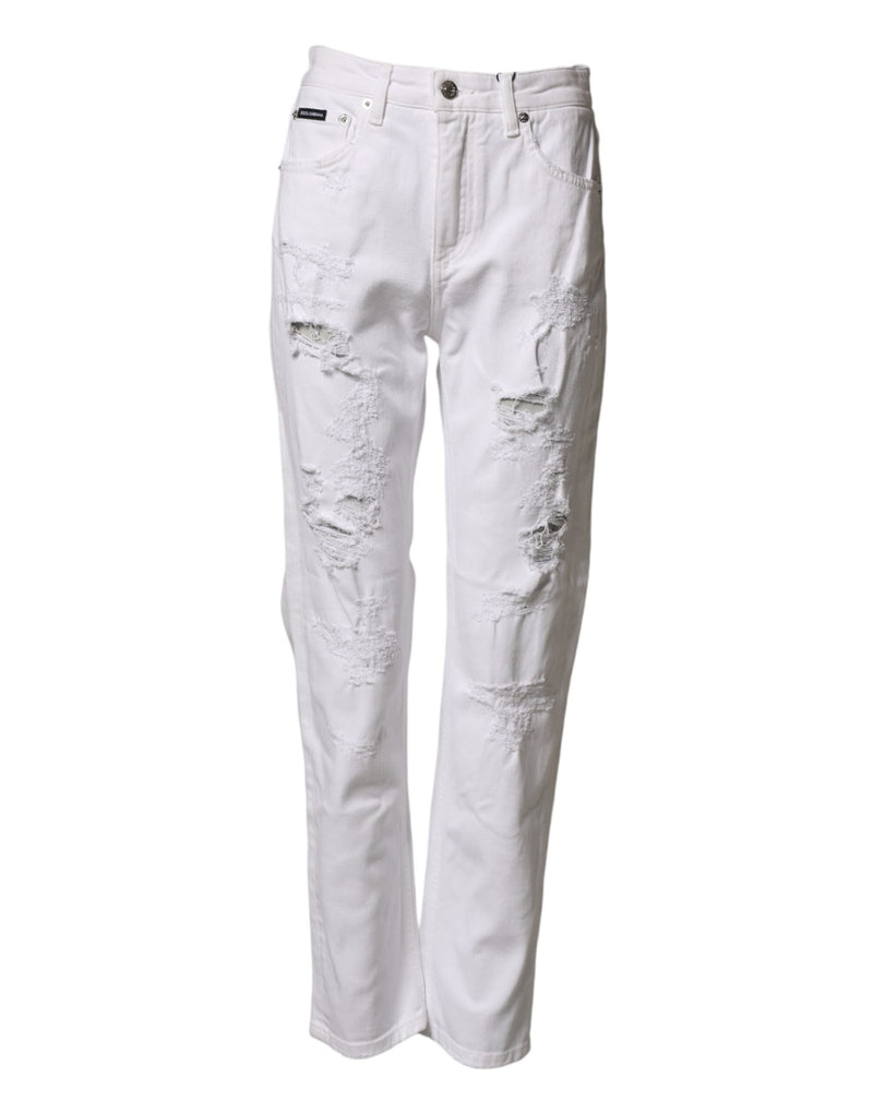 Dolce & Gabbana Jeans Denim Femme Boyfriend Blanc Distressé