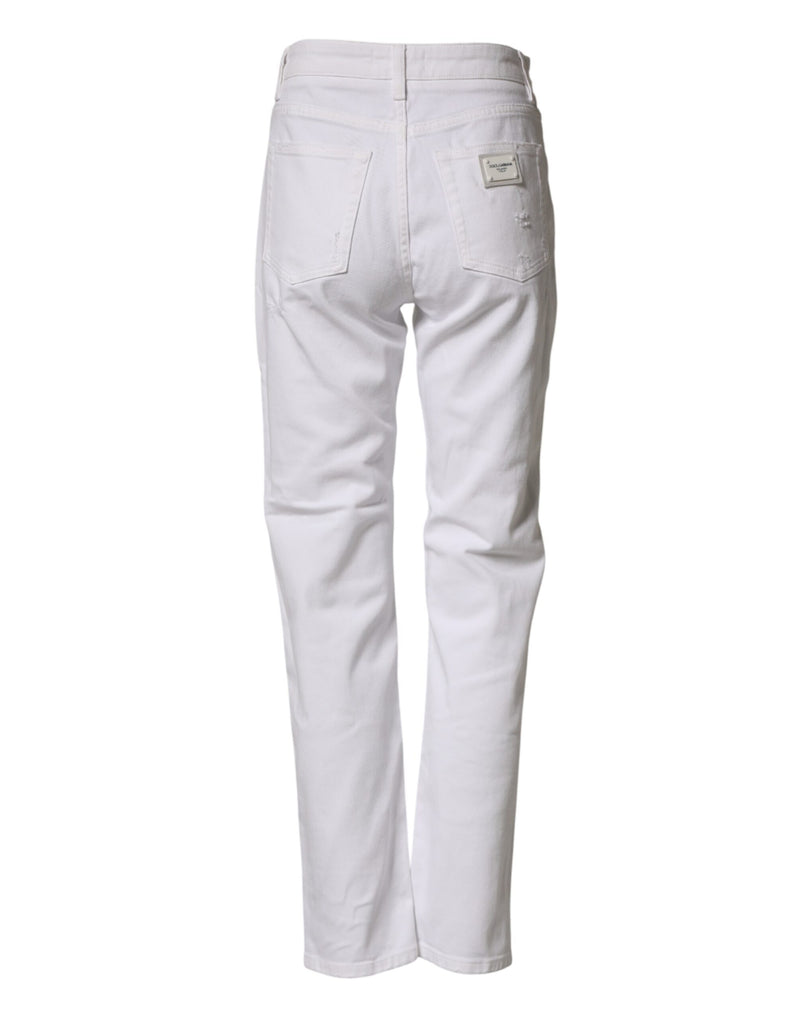 Dolce & Gabbana Jeans Denim Femme Boyfriend Blanc Distressé