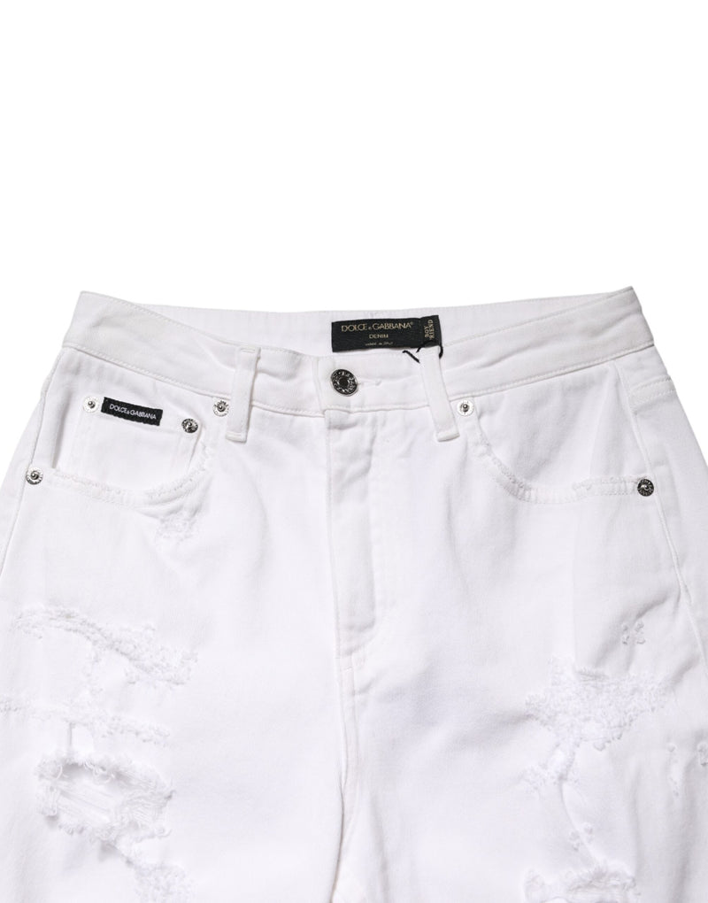 Dolce & Gabbana Jeans Denim Femme Boyfriend Blanc Distressé