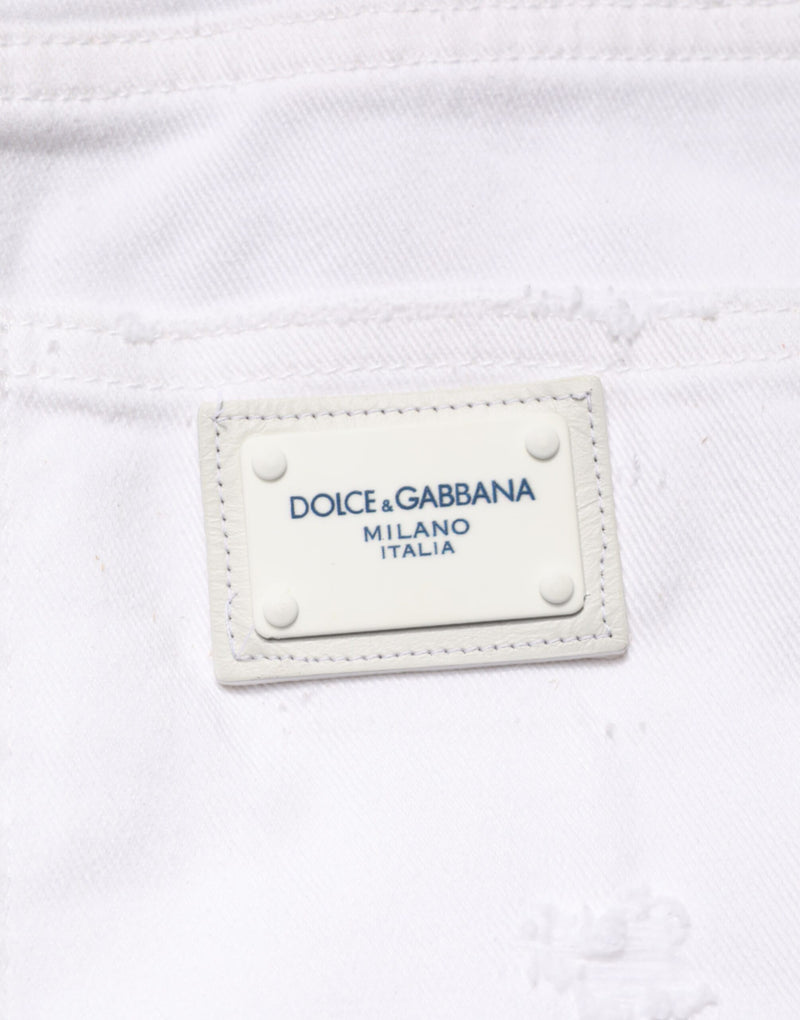 Dolce & Gabbana Jeans Denim Femme Boyfriend Blanc Distressé