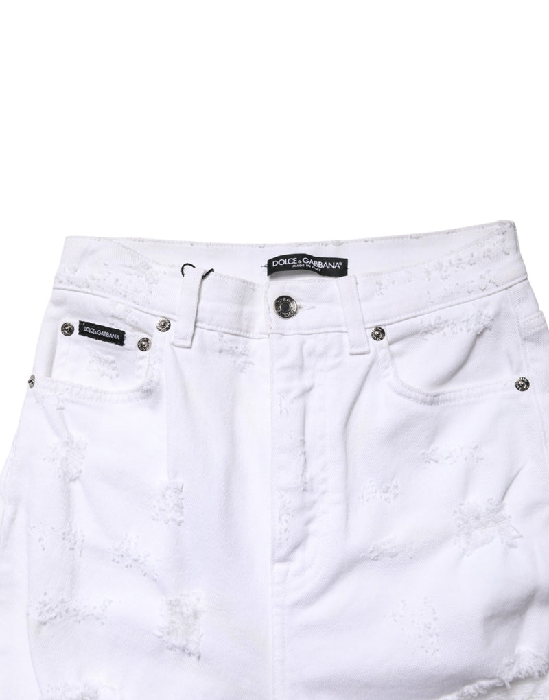 Dolce & Gabbana Jeans en Denim Distressed Blanc à Taille Haute