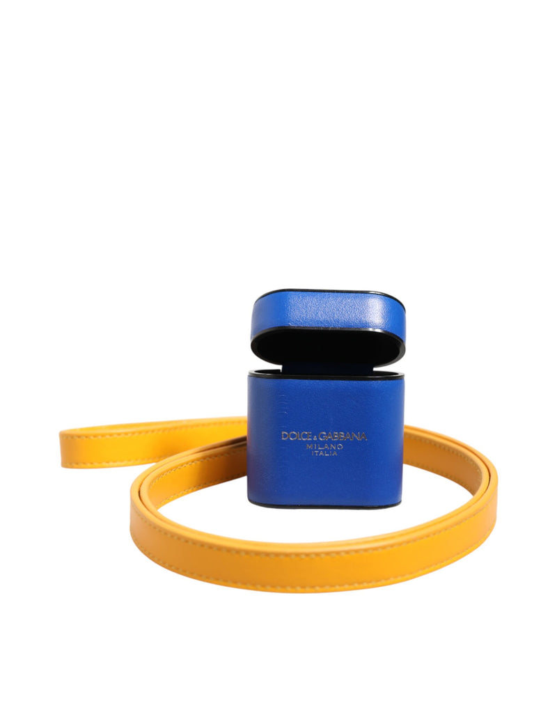 Dolce &amp; Gabbana Blauw Geel Kalfsleren Logo Band Heren Airpods Case