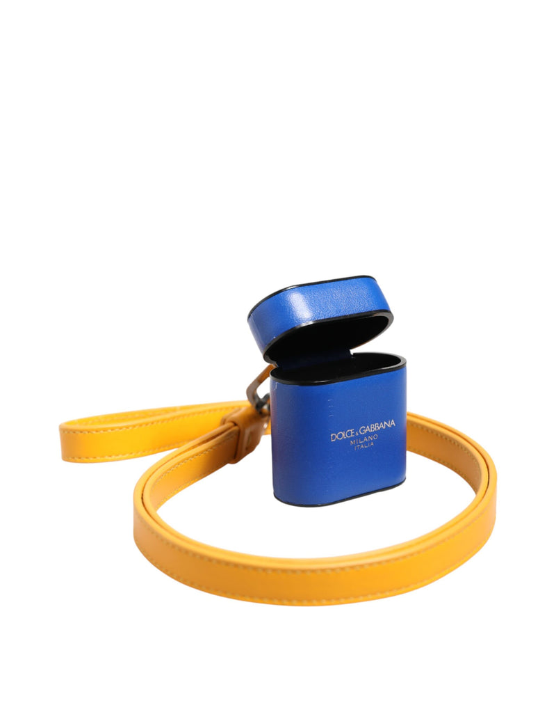 Dolce &amp; Gabbana Blauw Geel Kalfsleren Logo Band Heren Airpods Case