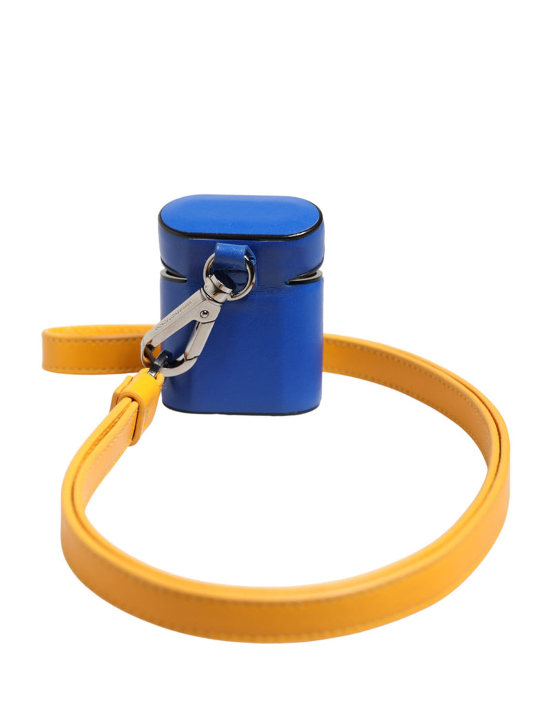 Dolce &amp; Gabbana Blauw Geel Kalfsleren Logo Band Heren Airpods Case