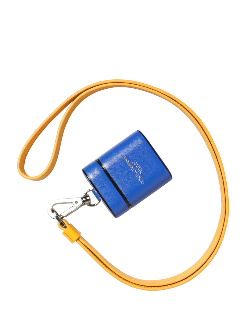 Dolce &amp; Gabbana Blauw Geel Kalfsleren Logo Band Heren Airpods Case
