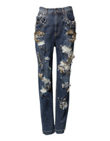 Dolce & Gabbana Blue Cotton Rhinestone Embellished Skinny Jeans
