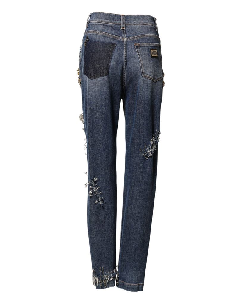 Dolce & Gabbana Blue Cotton Rhinestone Embellished Skinny Jeans