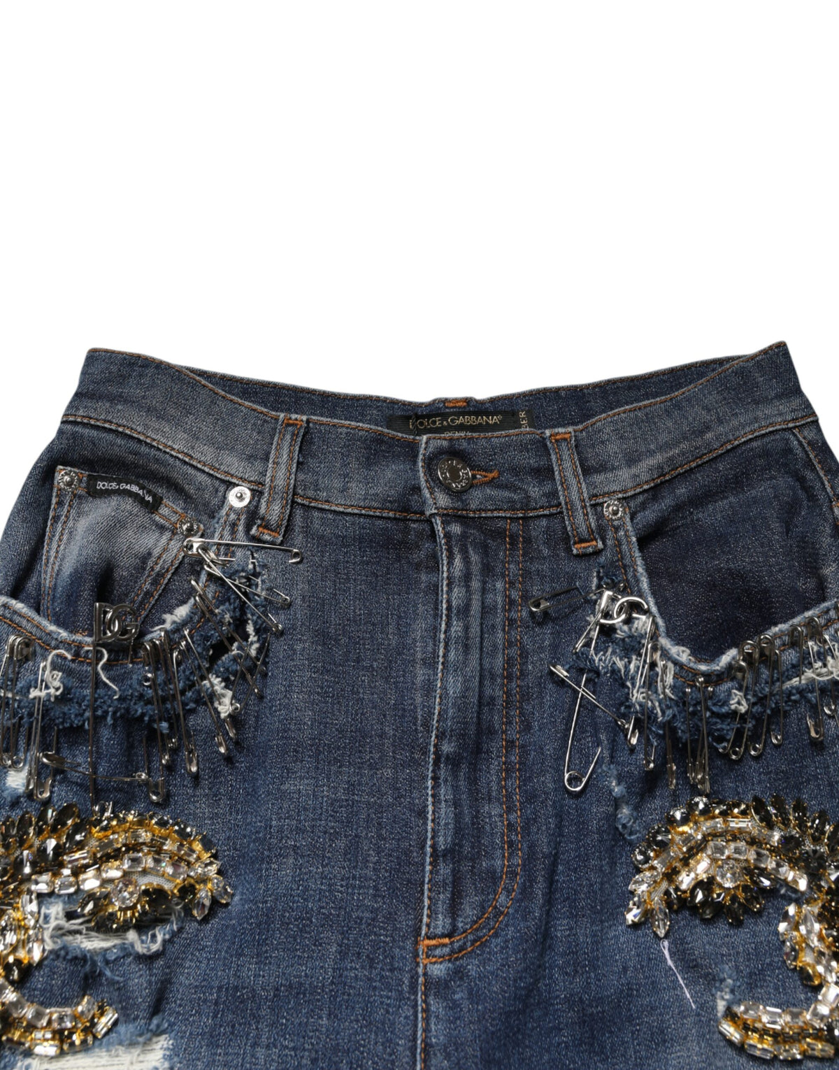 Dolce & Gabbana Blue Cotton Rhinestone Embellished Skinny Jeans