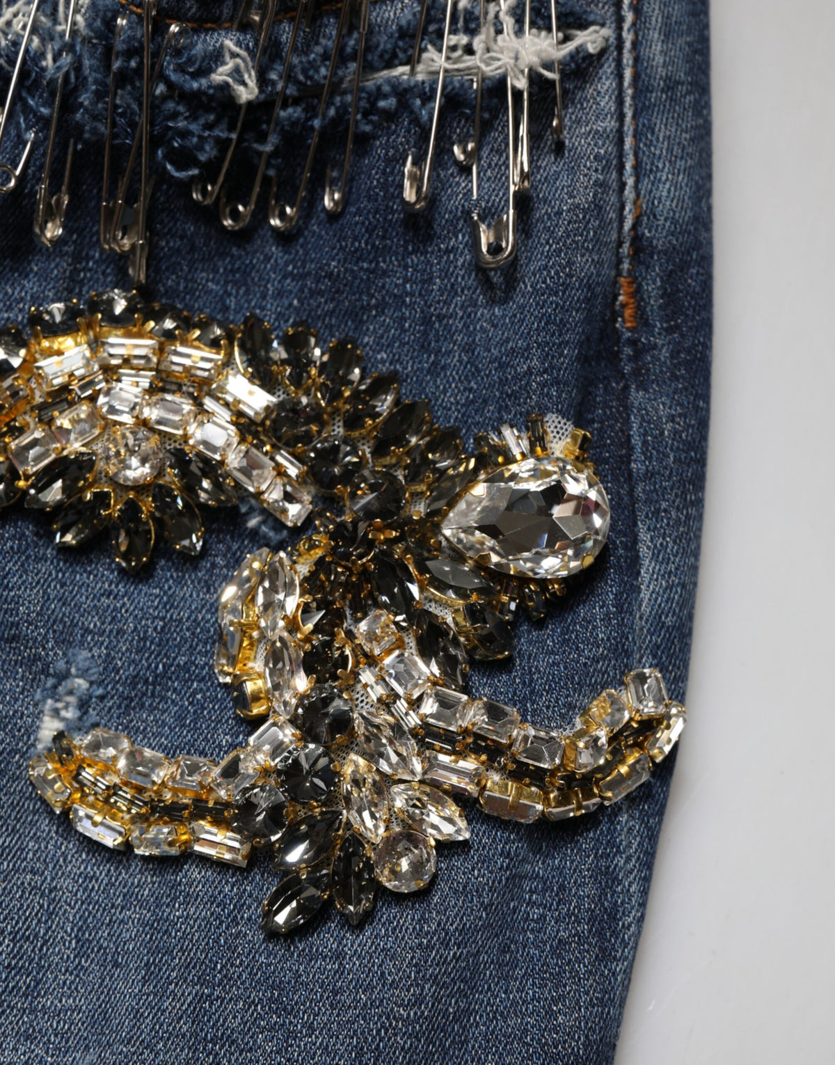 Dolce & Gabbana Blue Cotton Rhinestone Embellished Skinny Jeans