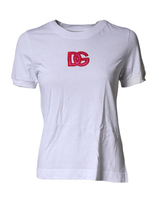 Dolce & Gabbana T-shirt DG Logo Blanc à Col Rond et Manches Courtes