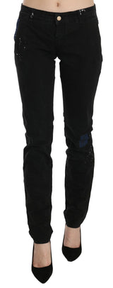 John Galliano Black Low Waist White Paint Skinny Denim Pants