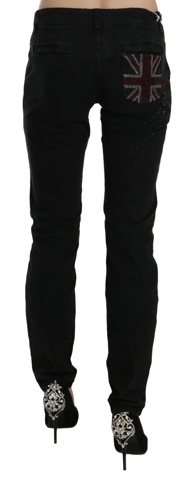 John Galliano Black Low Waist White Paint Skinny Denim Pants