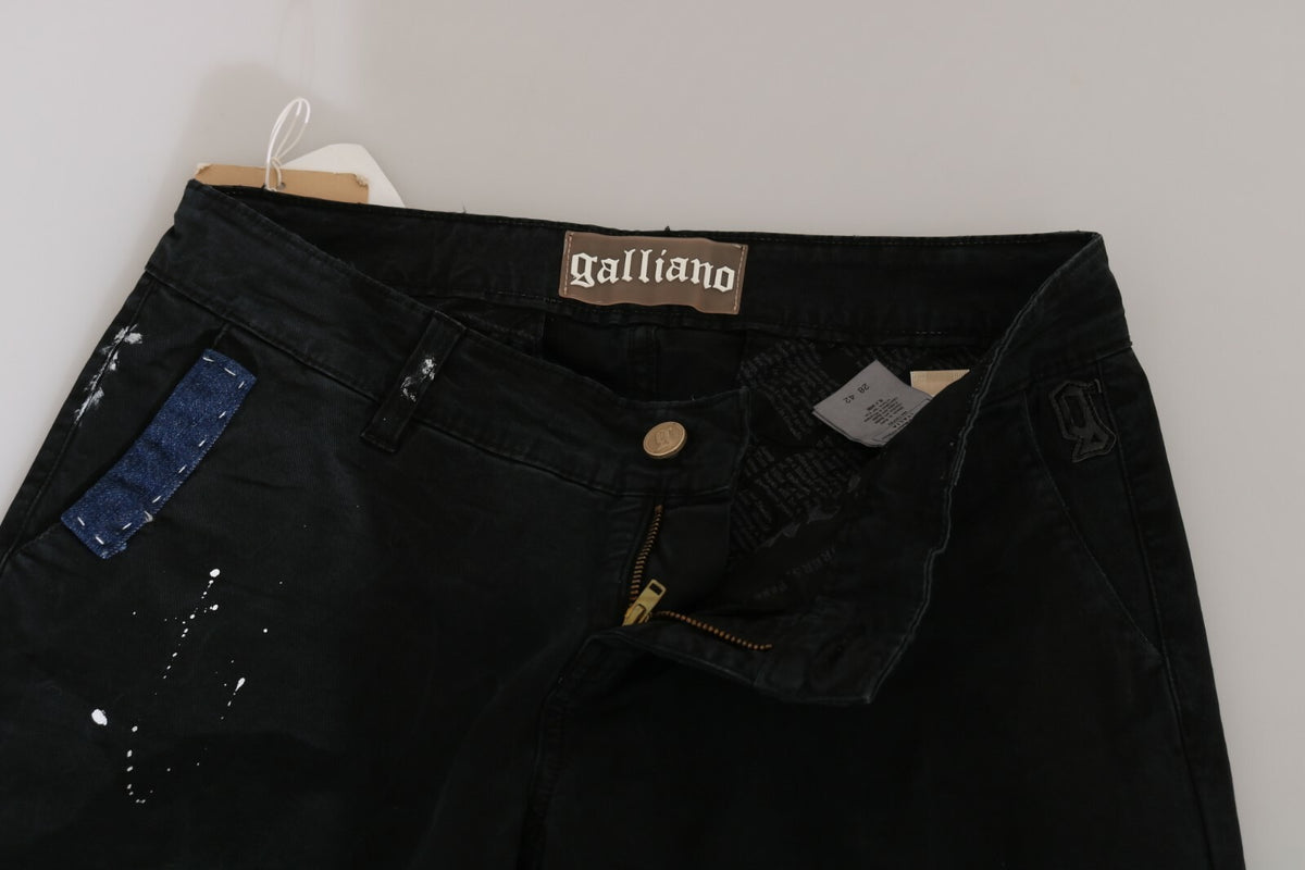 John Galliano Black Low Waist White Paint Skinny Denim Pants