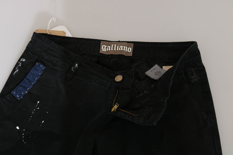 John Galliano Black Low Waist White Paint Skinny Denim Pants