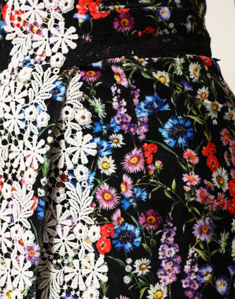 Dolce & Gabbana Jupe Mini Haute Taille en Dentelle Florale Noire