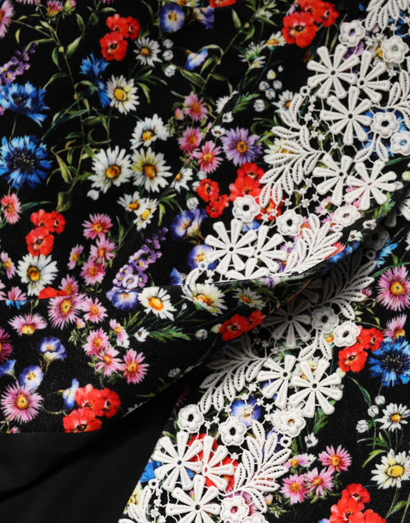 Dolce & Gabbana Jupe Mini Haute Taille en Dentelle Florale Noire