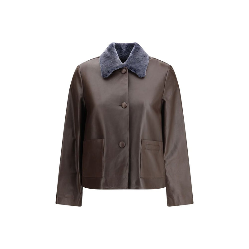 Marni Brown Leather Jacket with Shearling Collar