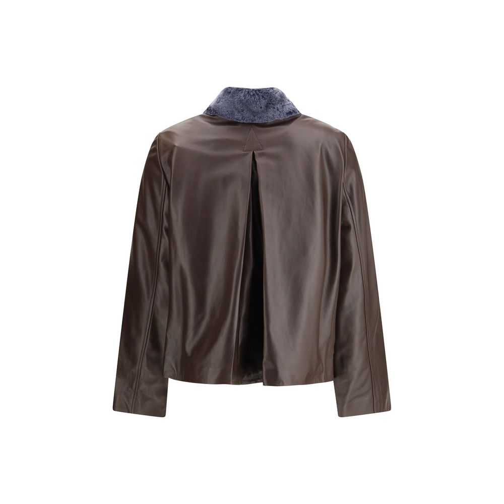 Marni Brown Leather Jacket with Shearling Collar