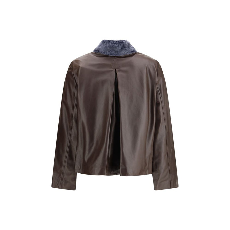 Marni Brown Leather Jacket with Shearling Collar