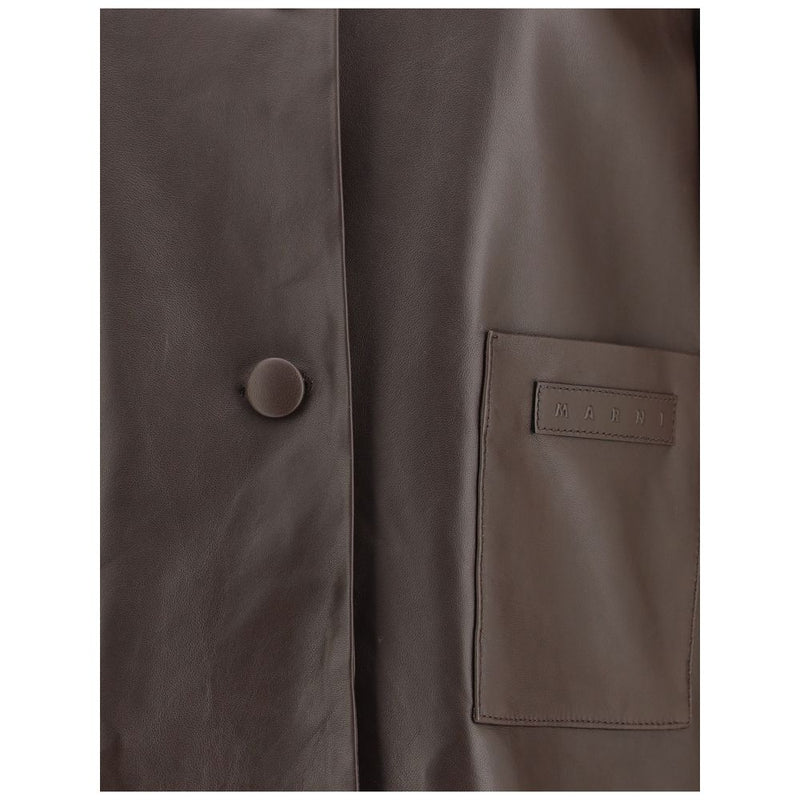 Marni Brown Leather Jacket with Shearling Collar