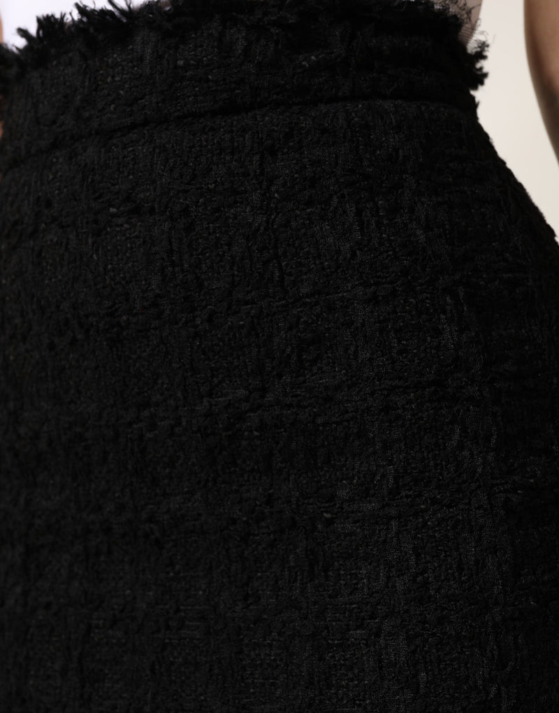 Dolce & Gabbana Jupe Mini Noir en Nylon Haute Taille à Couture Ouverte