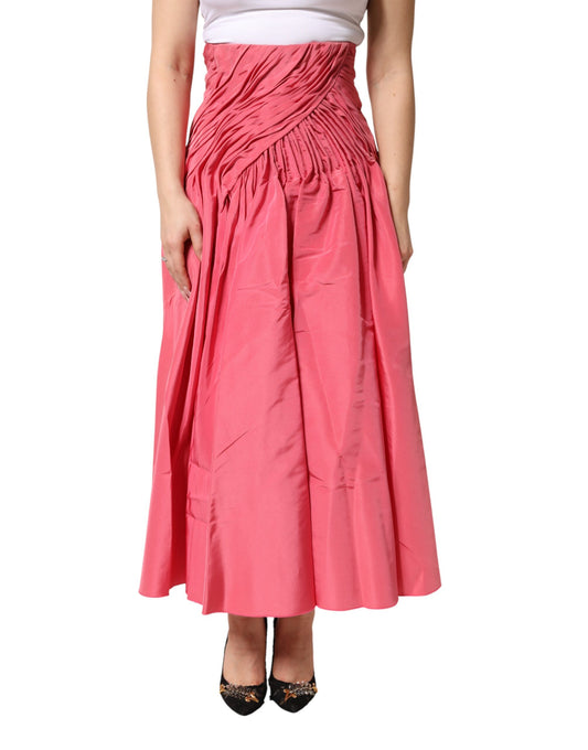 Dolce & Gabbana Jupe Midi Plissée Haute Taille en Soie Rose