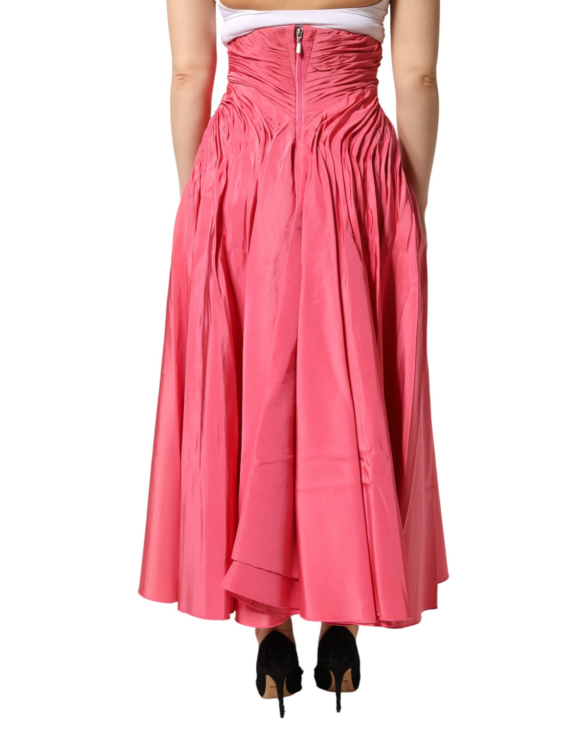 Dolce & Gabbana Jupe Midi Plissée Haute en Soie Rose