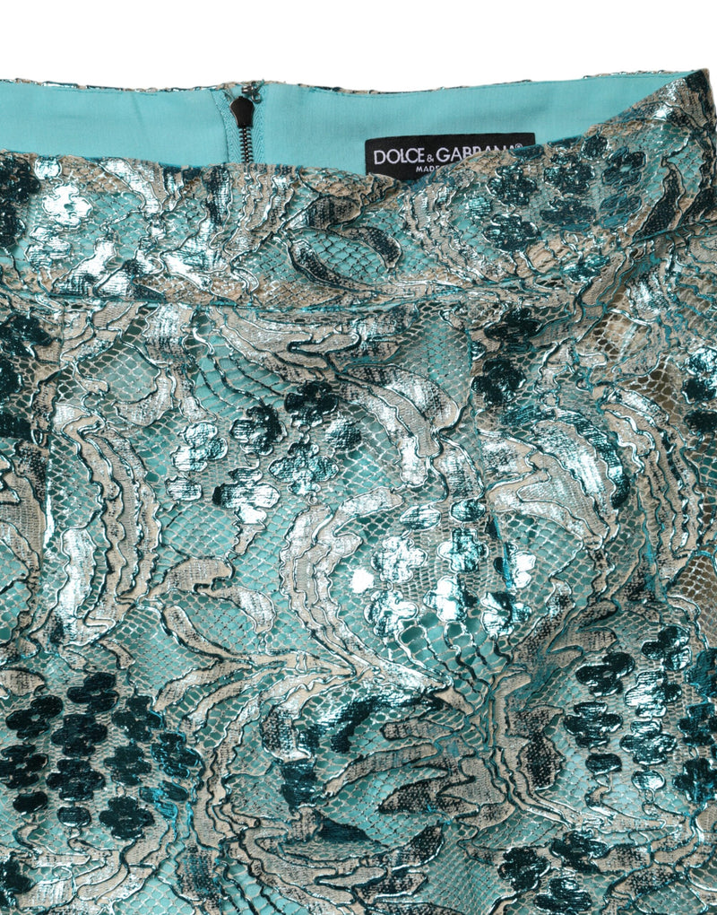 Dolce & Gabbana Jupe Mini Brodée Florale Bleue Taille Haute
