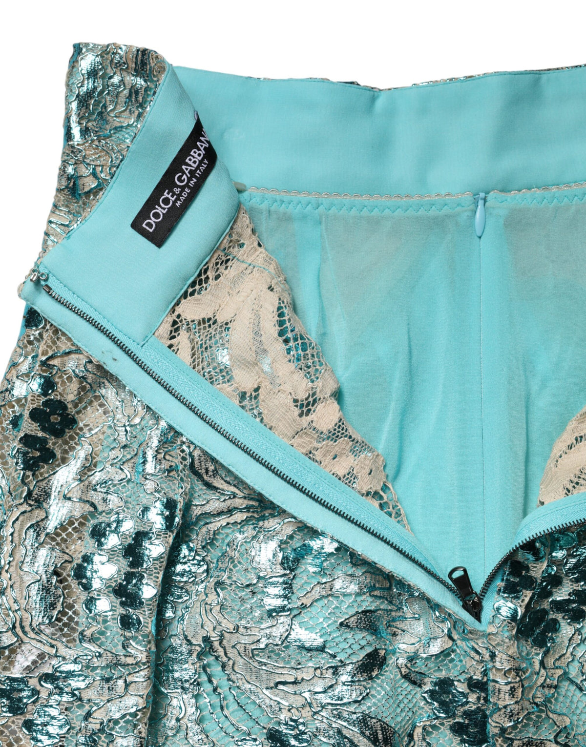 Dolce & Gabbana Jupe Mini Brodée Florale Bleue Taille Haute