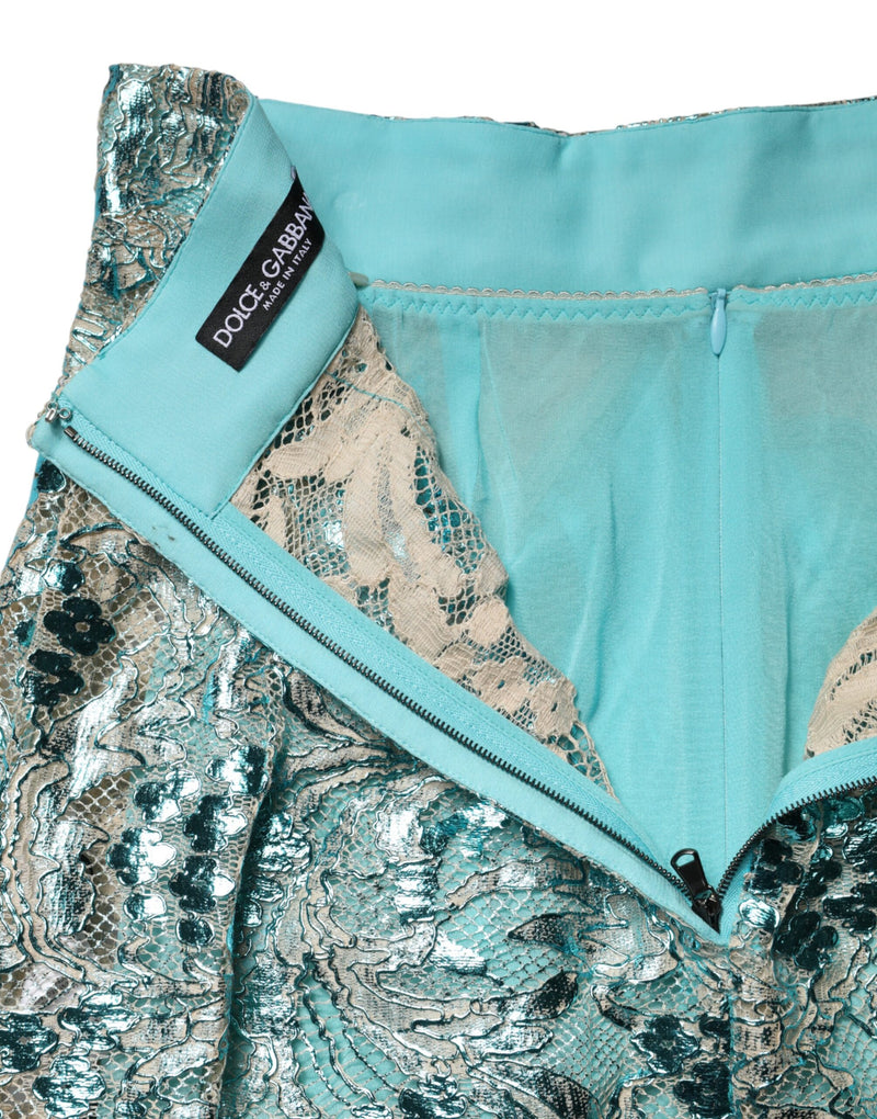 Dolce & Gabbana Jupe Mini Brodée Florale Bleue Taille Haute