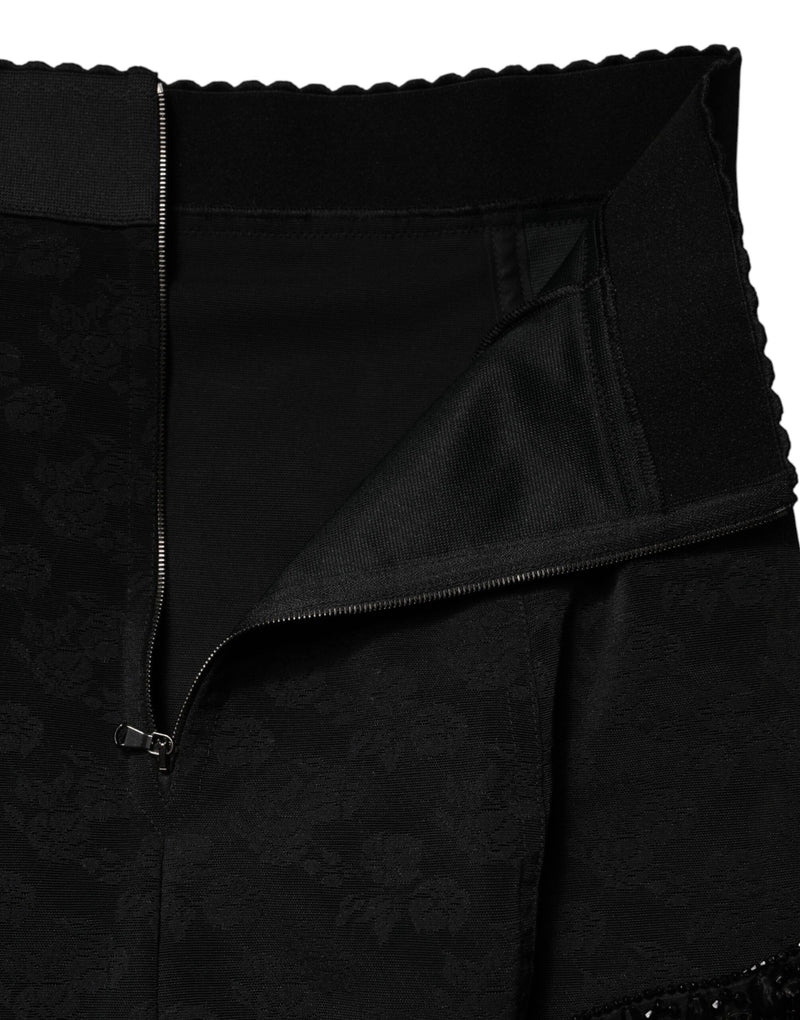 Dolce & Gabbana Black Nylon Embellished Lace Mini Skirt