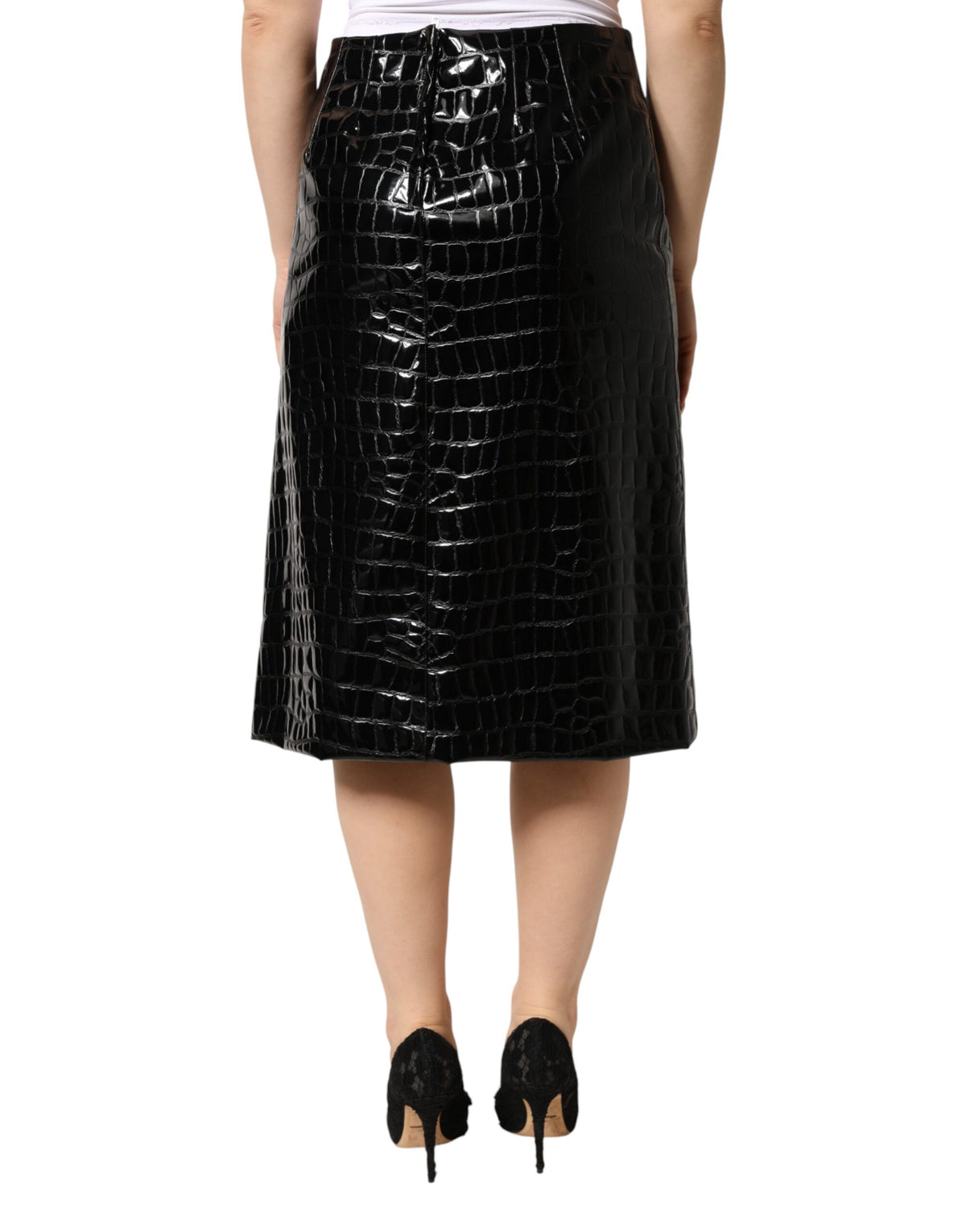 Dolce & Gabbana Jupe Midi Noir en Similicuir Croco
