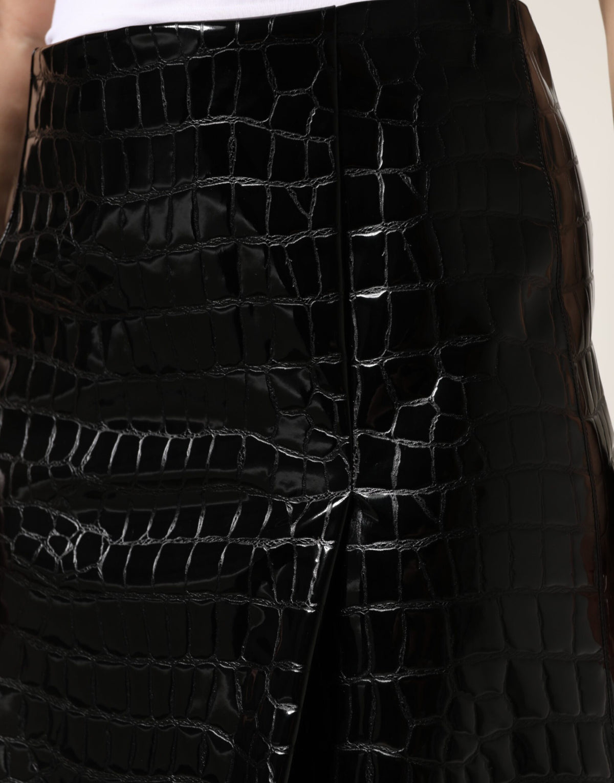 Dolce & Gabbana Jupe Midi Noir en Similicuir Croco