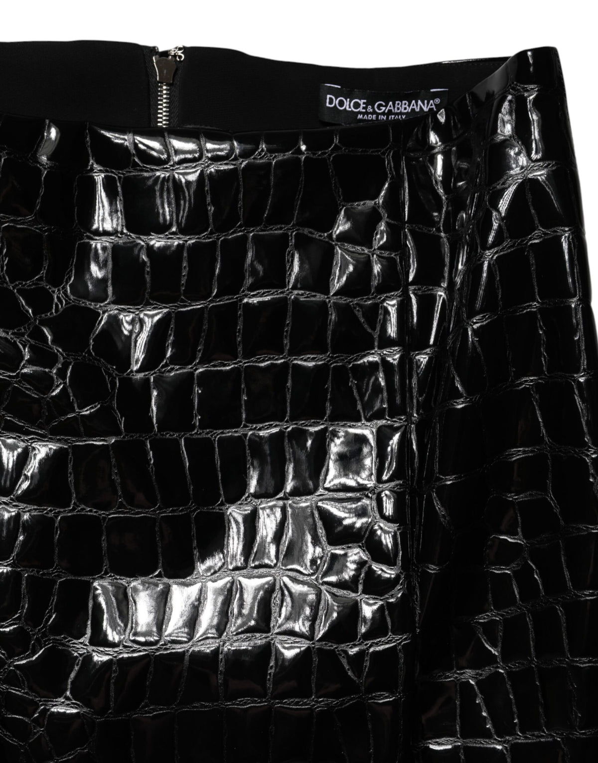 Dolce & Gabbana Jupe Midi Noir en Similicuir Croco