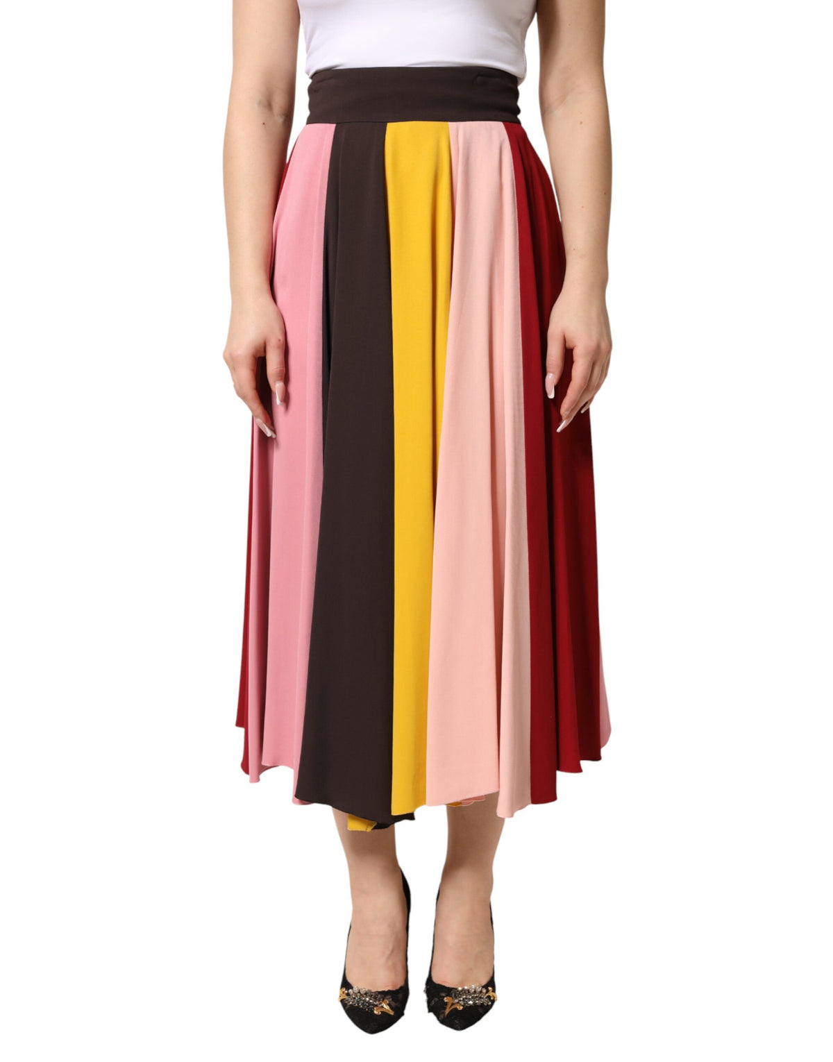 Jupe Midi Haute Taille Multicolore en Viscose Dolce & Gabbana