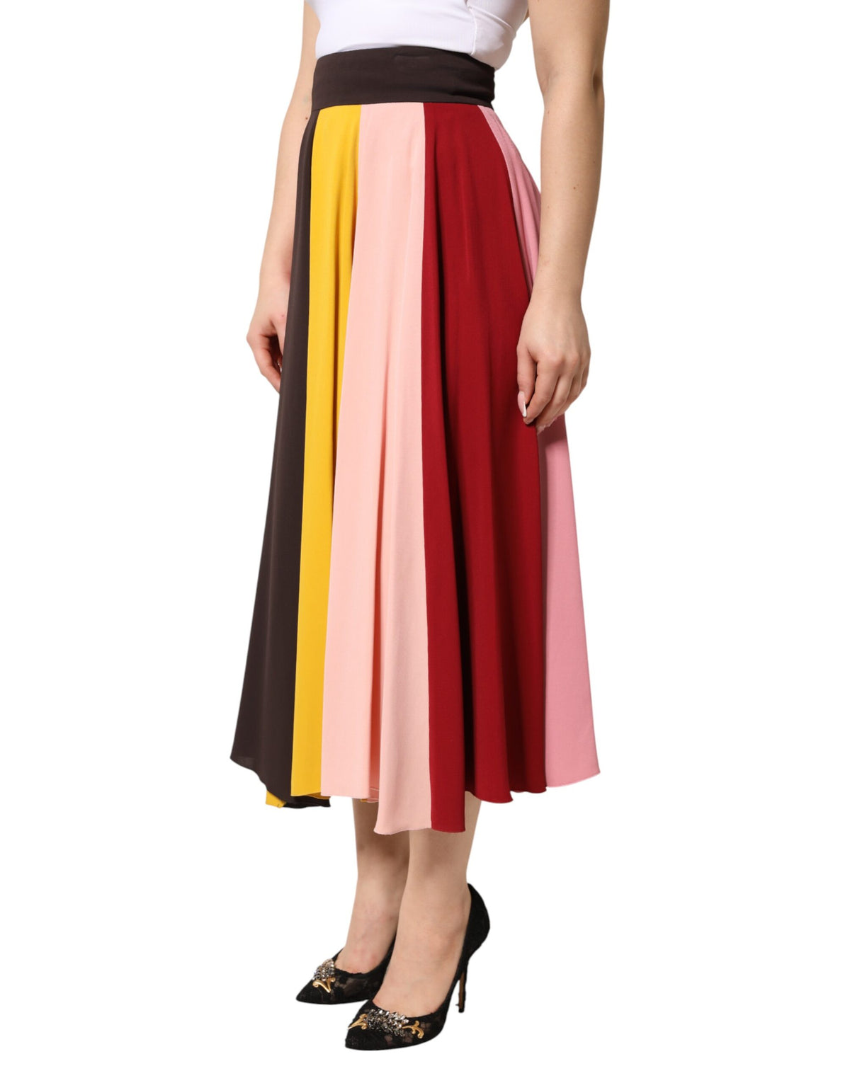 Jupe Midi Haute Taille Multicolore en Viscose Dolce & Gabbana