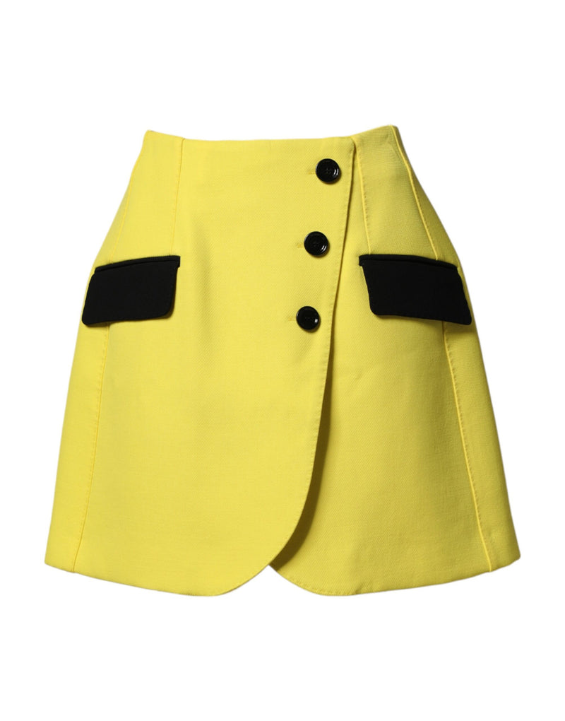 Dolce & Gabbana Jupe Mini Jaune en Laine à Taille Haute Boutonnée