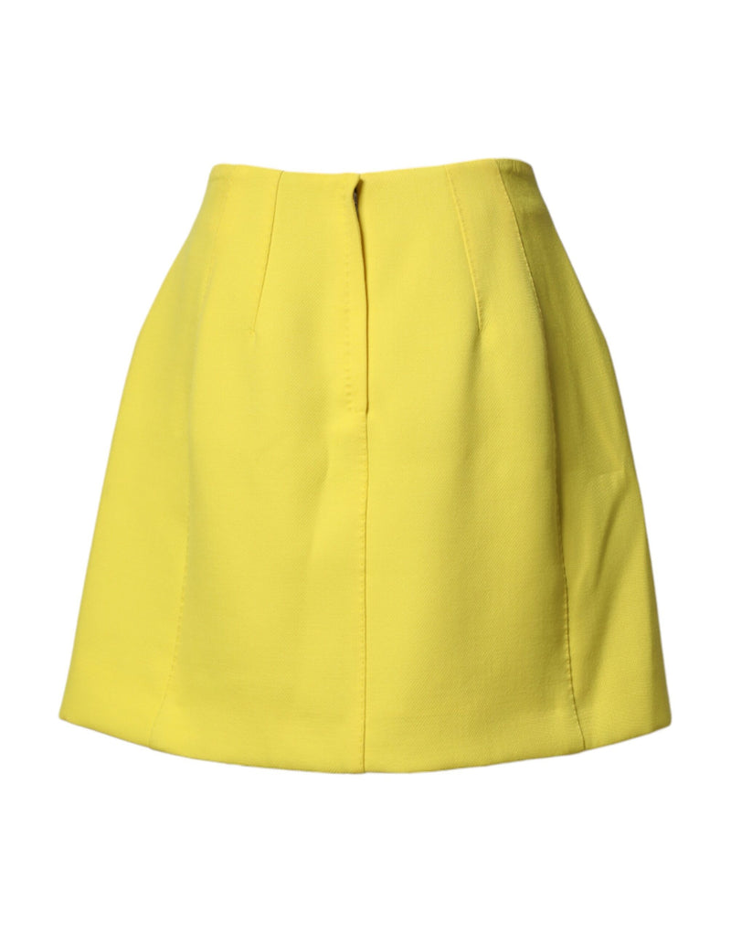 Dolce & Gabbana Jupe Mini Jaune en Laine à Taille Haute Boutonnée