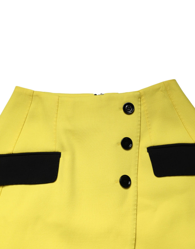 Dolce & Gabbana Jupe Mini Jaune en Laine à Taille Haute Boutonnée