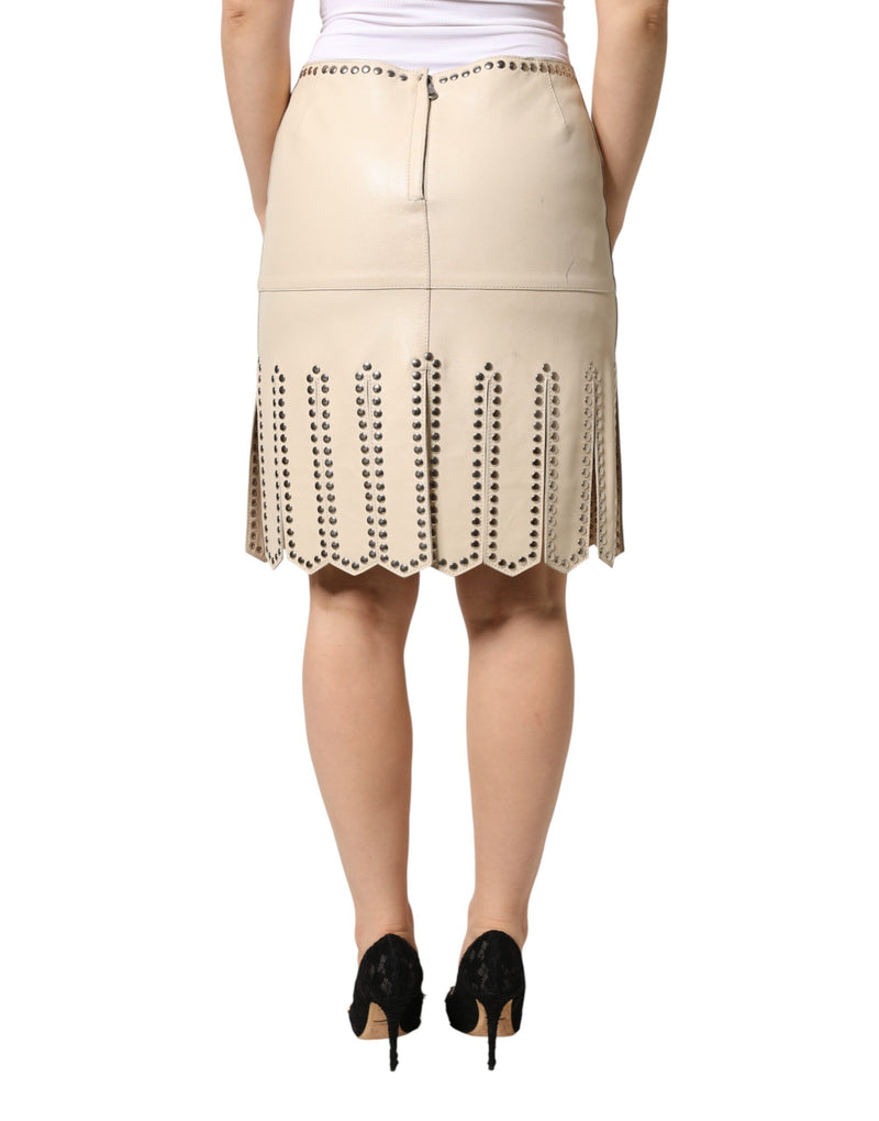 Dolce & Gabbana Jupe Mini Beige en Cuir avec Clous