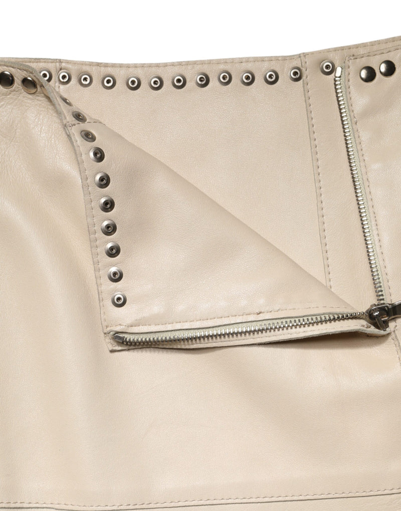 Dolce & Gabbana Jupe Mini Beige en Cuir avec Clous