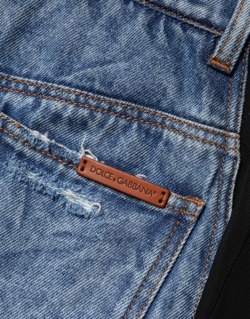 Dolce & Gabbana Jupe Midi Sheer en Denim Coton Bleu Noir